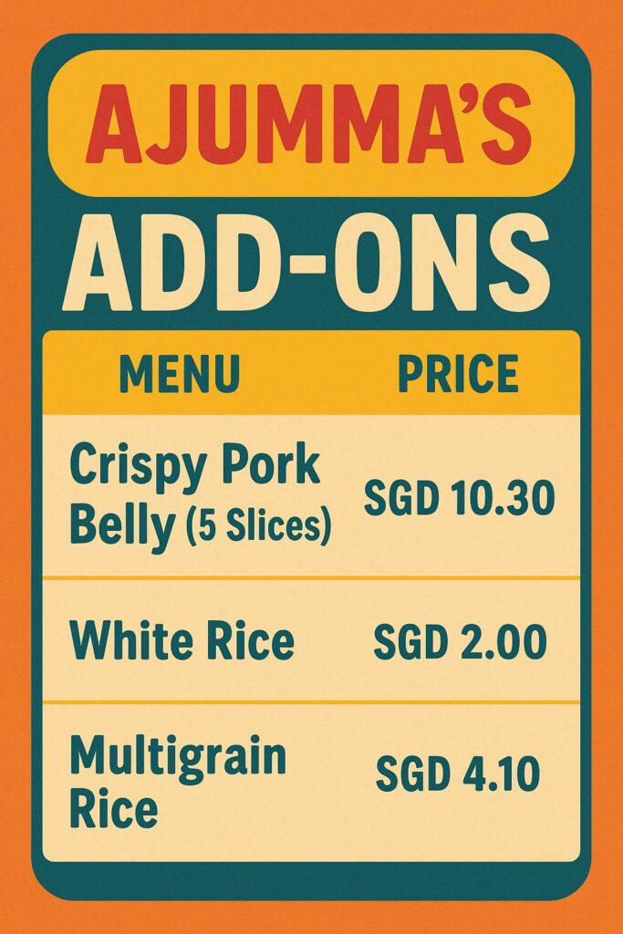 AJUMMA’S ADD-ONS MENU