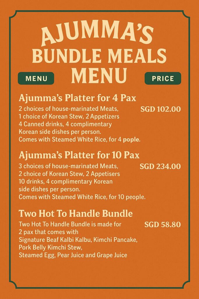 AJUMMA’S BUNDLE MEALS MENU