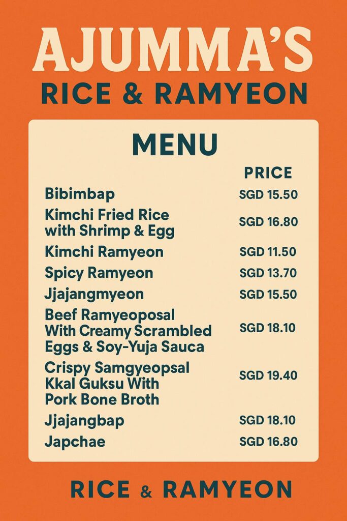 AJUMMA’S RICE & RAMYEON MENU