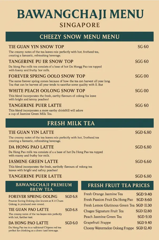 BAWANGCHAJI MENU SINGAPORE