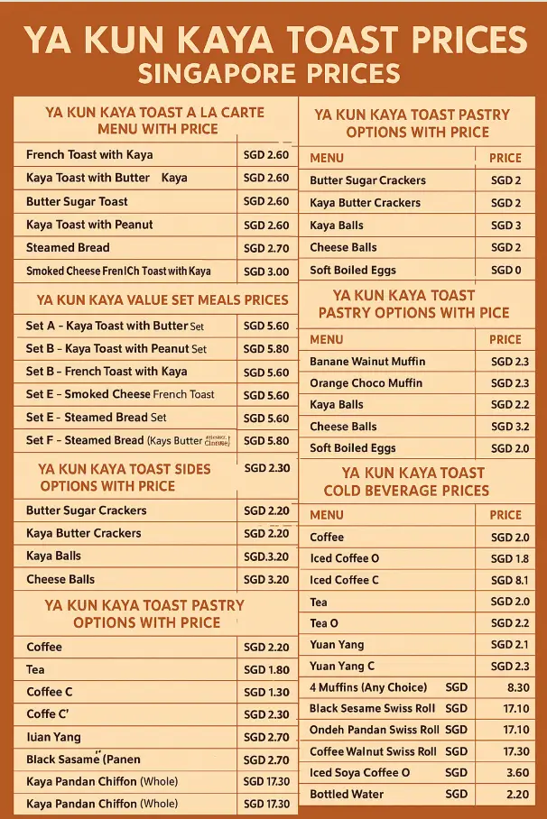 YA KUN KAYA TOAST MENU SINGAPORE