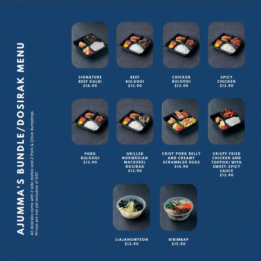 AJUMMA’S MENU SINGAPORE PRICES 2025 AJUMMAS MENU