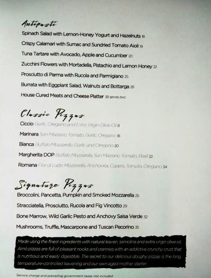AMO RESTAURANT SINGAPORE MENU