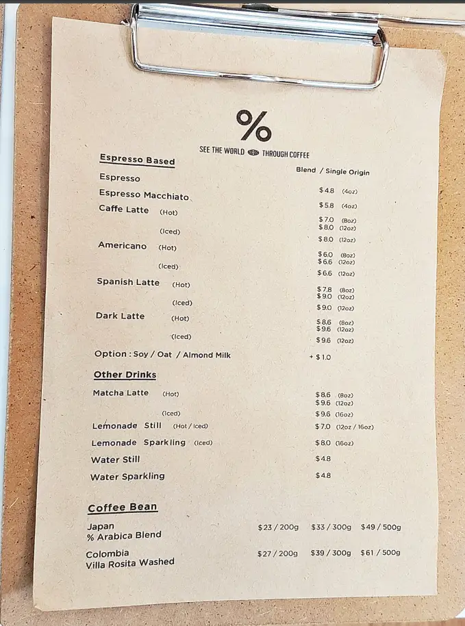 ARABICA SINGAPORE MENU