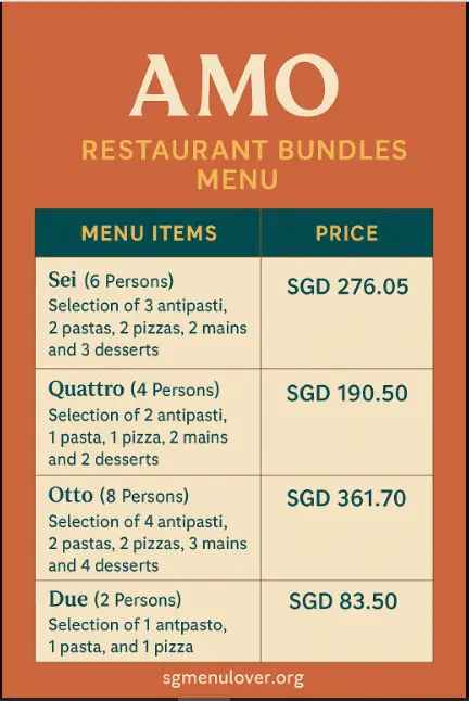 Amo Restaurant Bundles Menu