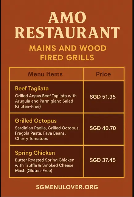 Amo Restaurant Mains And Wood Fired Grills Menu