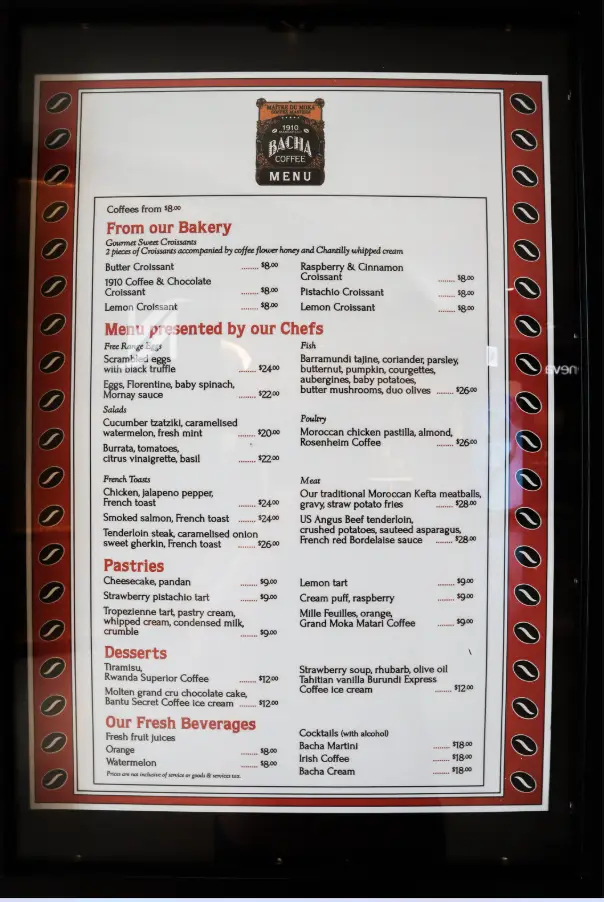 BACHA COFFEE SINGAPORE MENU