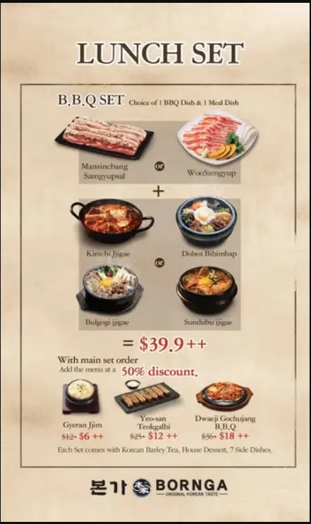 BORNGA SINGAPORE MENU