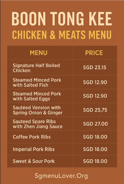 Boon Tong Kee Chicken & Meats Menu