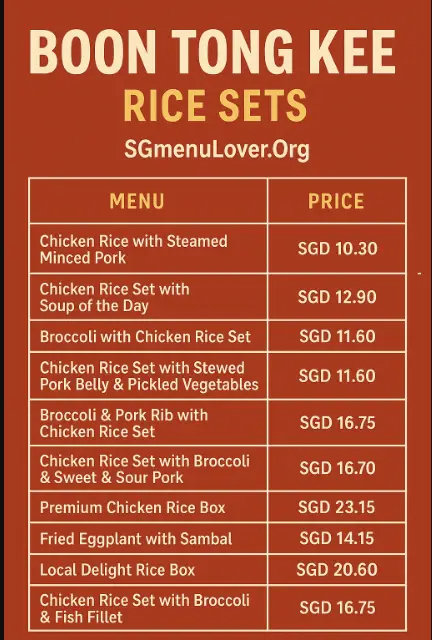 Boon Tong Kee Rice Sets MENU