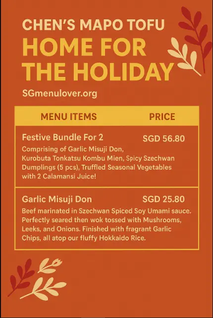 CHEN’S MAPO TOFU HOME FOR THE HOLIDAY Menu