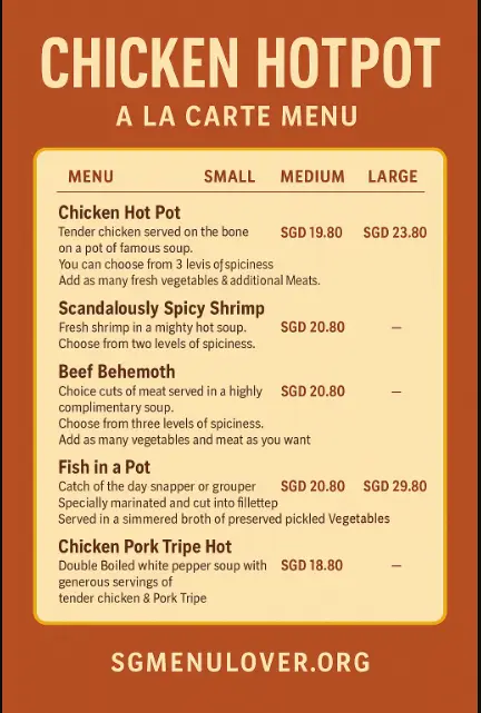 CHICKEN HOTPOT A La Carte Menu