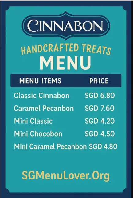 CINNABON HANDCRAFTED TREATS MENU