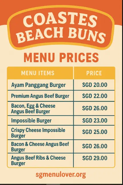 COASTES BEACH BUNS MENU