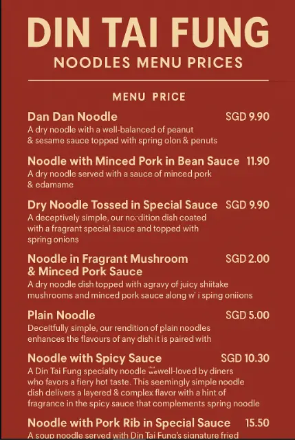 DIN TAI FUNG NOODLES MENU