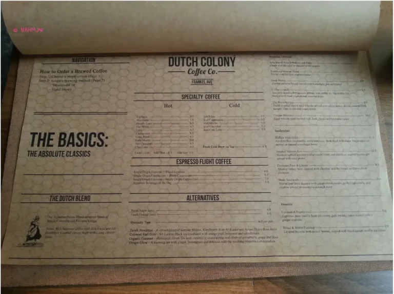 DUTCH COLONY MENU
