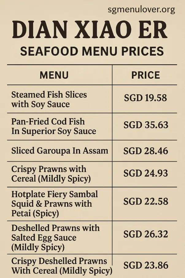 Dian Xiao Er Seafood Menu