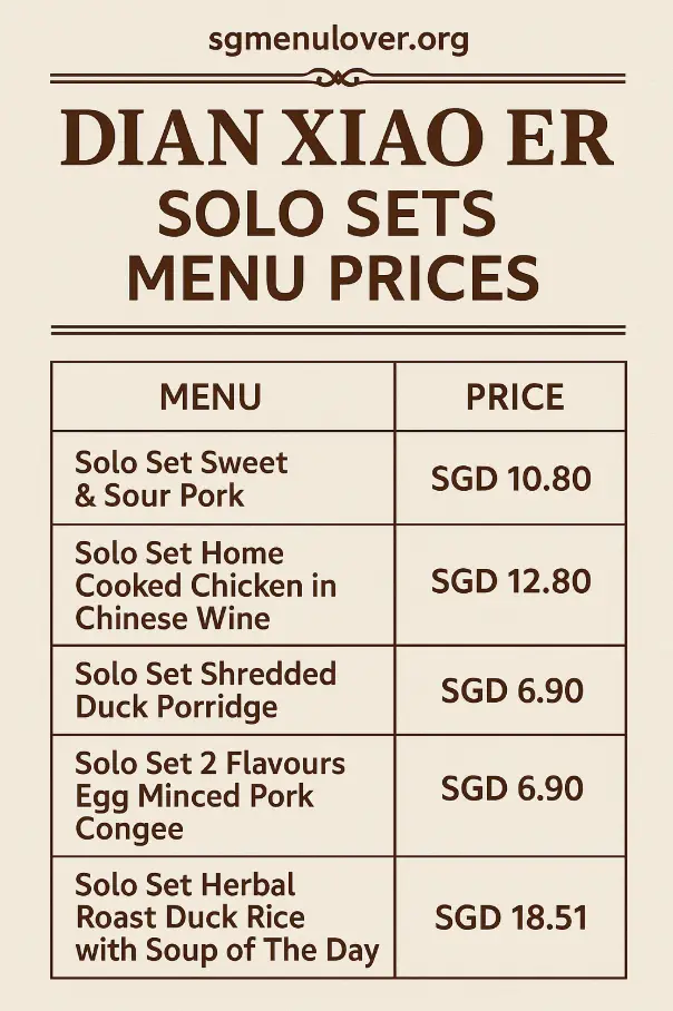 Dian Xiao Er Solo Sets Menu