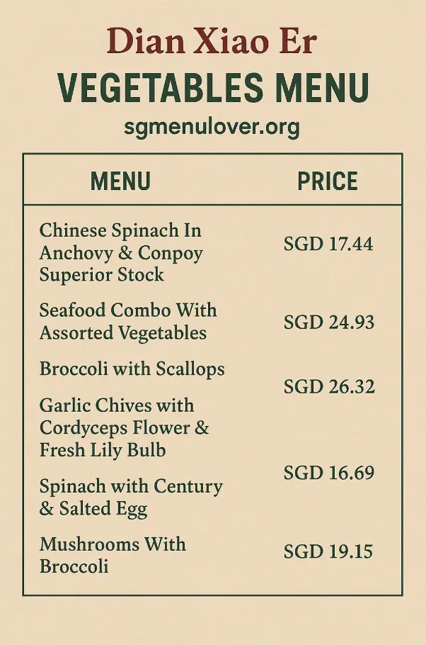 Dian Xiao Er Vegetables Menu