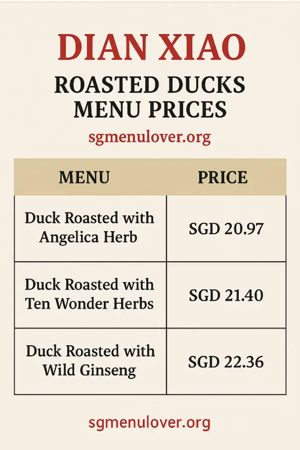 Dian Xiao Roasted Ducks Menu