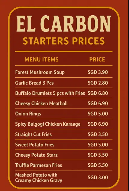 EL CARBON STARTERS menu