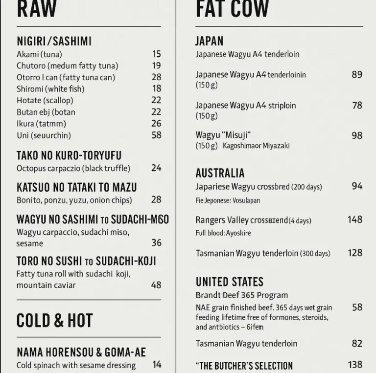 FAT COW MENU