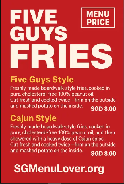 FIVE GUYS FRIES menu