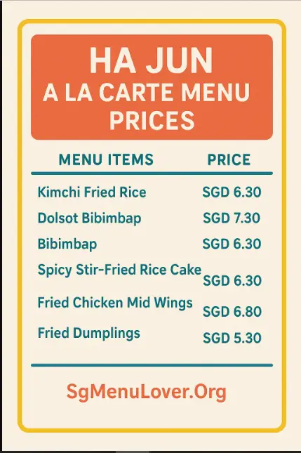 HA-JUN MENU A LA CARTE Menu