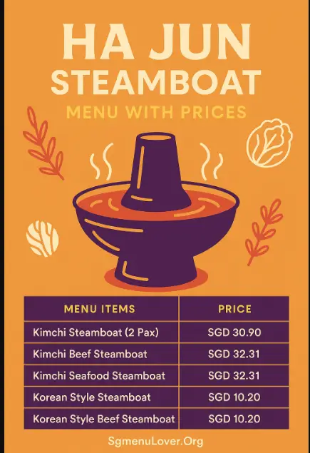 HA-JUN STEAMBOAT MENU