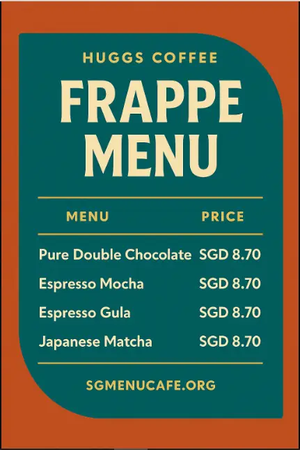 HUGGS COFFEE FRAPPE MENU