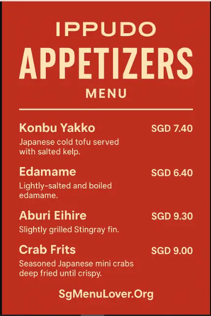 IPPUDO APPETIZERS MENU