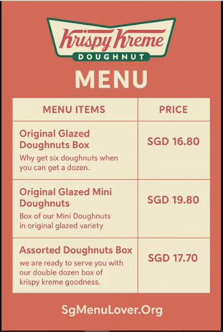 KRISPY KREME DOUGHNUT BOXES MENU