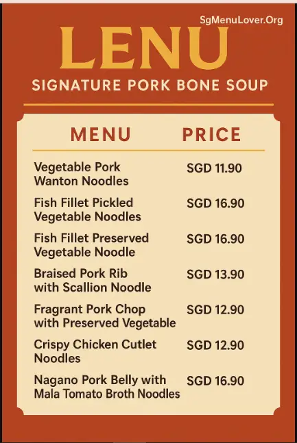 LENU SIGNATURE PORK BONE SOUP menu