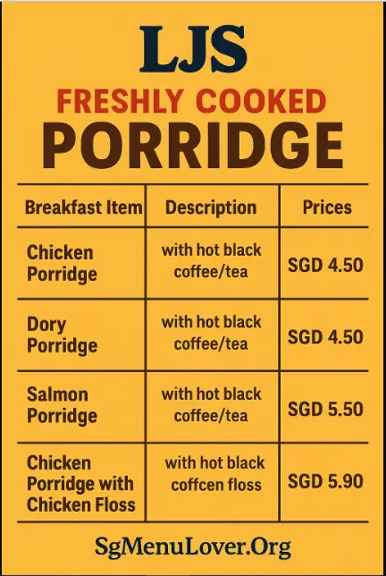 LJS FRESHLY COOKED PORRIDGE Menu