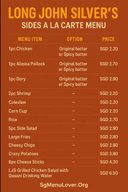 LONG JOHN SILVER SIDES A LA CARTE MENU