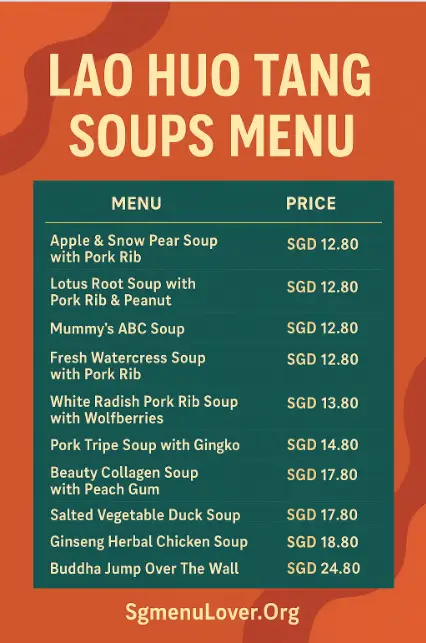 Lao Huo Tang Soups Menu