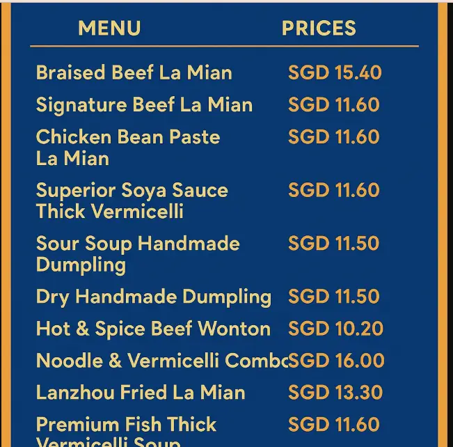 Nuodle Mains Menu  