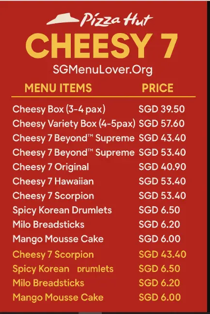 PIZZA HUT CHEESY 7 MENU