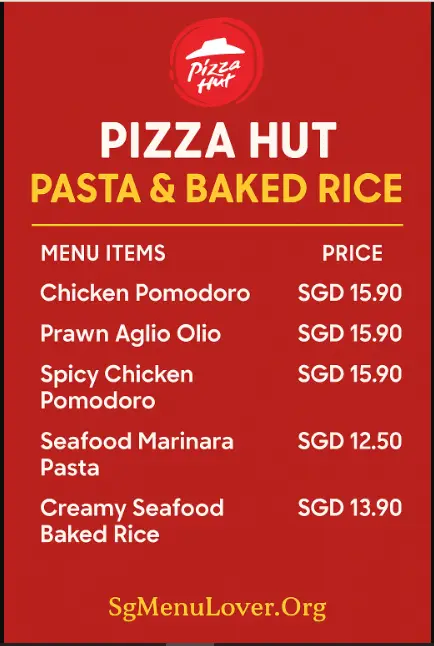 PIZZA HUT PASTA & BAKED RICE menu