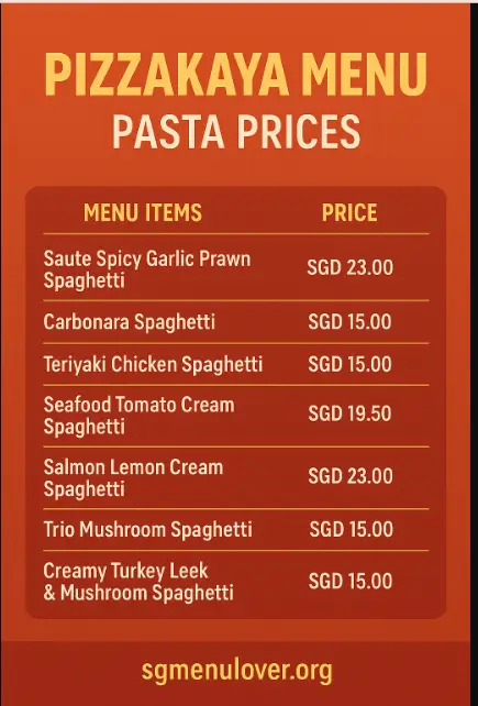 PIZZAKAYA PASTA MENU