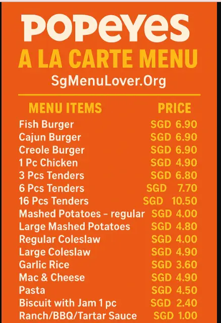 POPEYES A LA CARTE MENU  