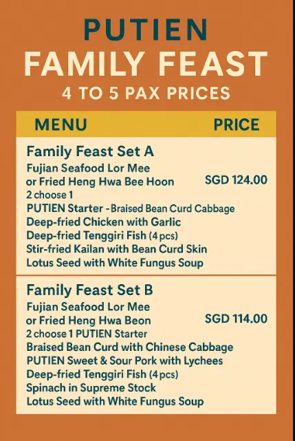 PUTIEN FAMILY FEAST 4 to 5 PAX menu