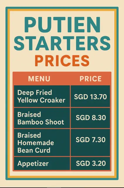 PUTIEN STARTERS Menu