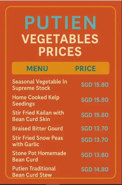 PUTIEN VEGETABLES menu