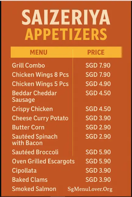 SAIZERIYA APPETIZERS MENU