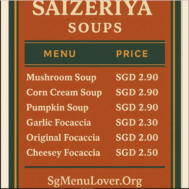 SAIZERIYA SOUPS Menu