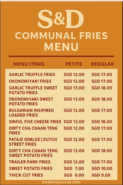 S&D COMMUNAL FRIES MENU