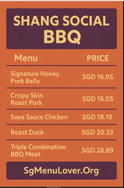 SHANG SOCIAL BBQ menu