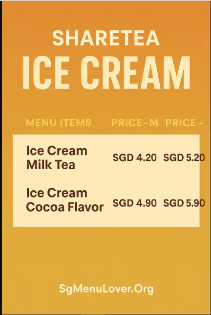 SHARETEA ICE CREAM menu