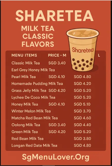 SHARETEA MILK TEA CLASSIC FLAVORS Menu